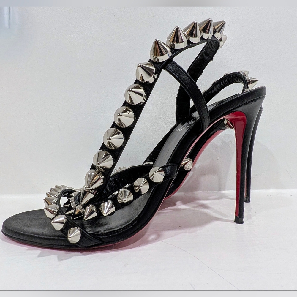Christian Louboutin Black Leather Silver Studded Heels